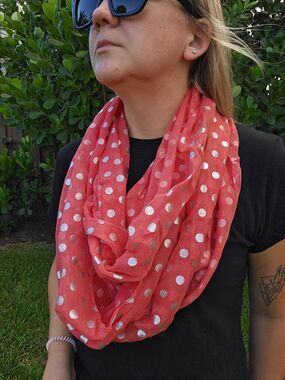 Coral Polka Dot Infinity Scarf Lightweight Loop Wrap NWOT